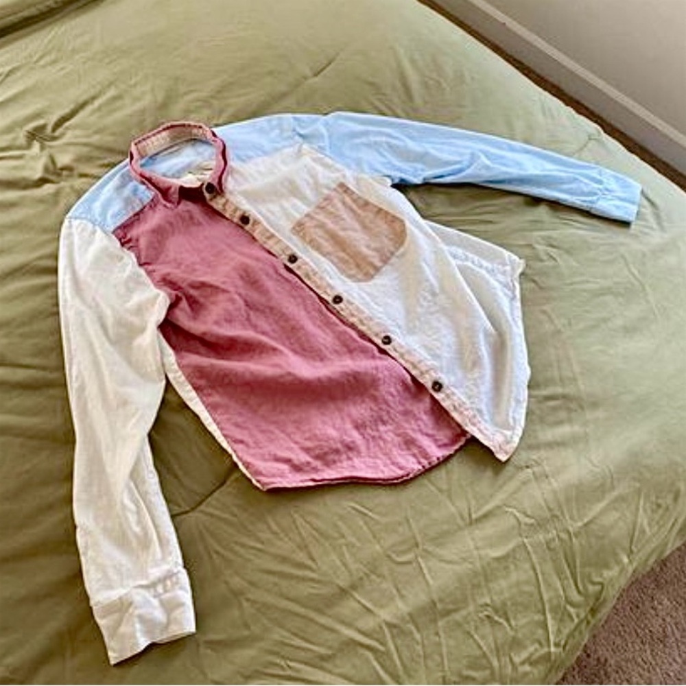 Color Block Button Down Top - Picture 2 of 4